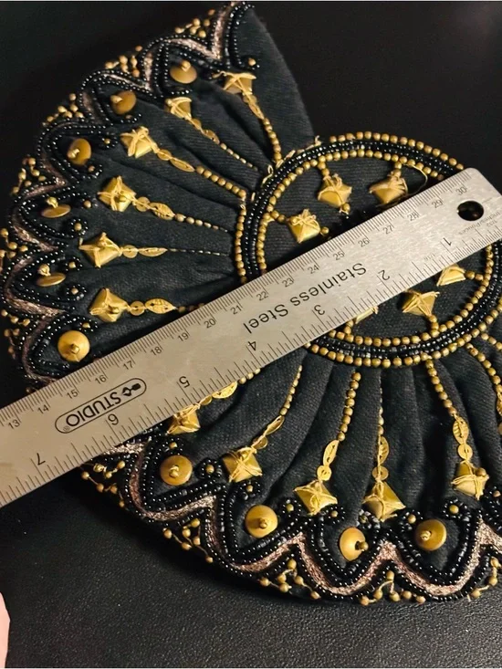 Moyna Beaded Art Deco Sunburst Evening Bag | Black & Gold Statement Clutch #OOAK - Picture 5 of 5